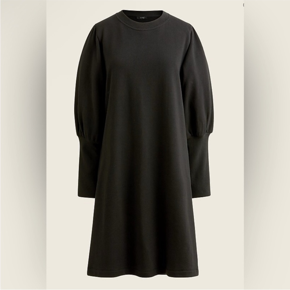 J. Crew Classic Black Terry Puff-Sleeve Sweatshirt Long Sleeve Dress